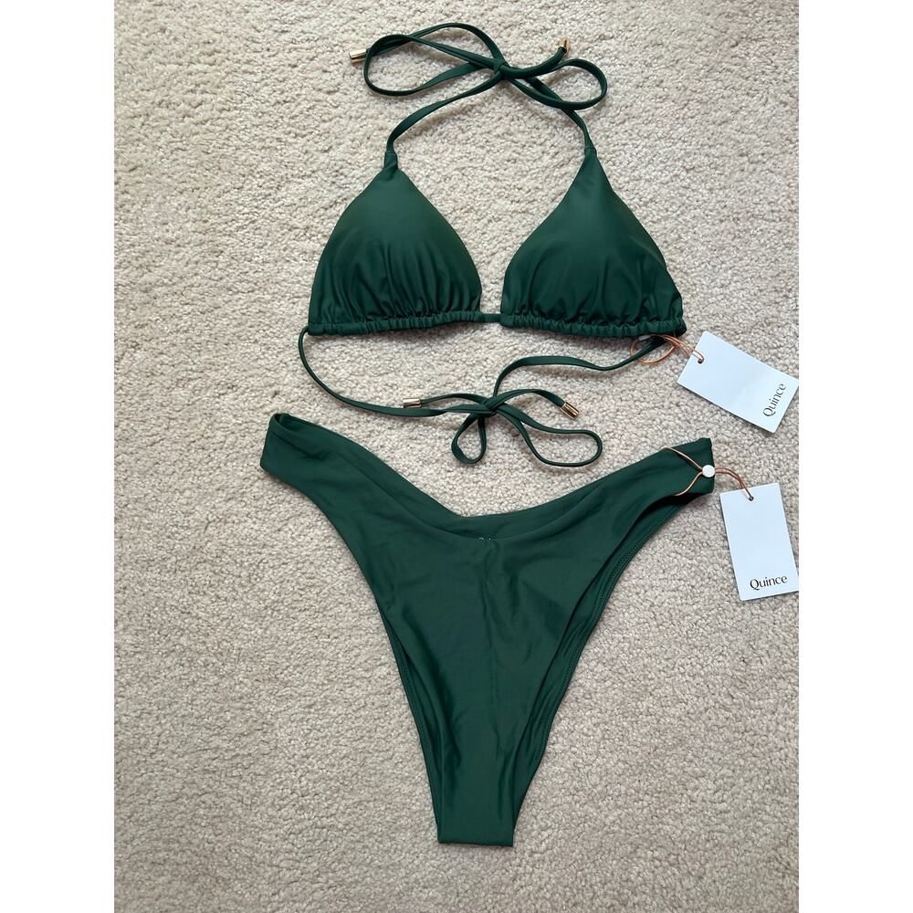 NEW Quince Palm Green Italian Bikini Set Swimsuit Triangle Top Sz M Bottoms Sz L